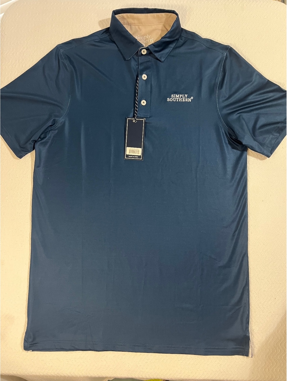 Simply Southern Men's Performance Polo Shirt Size Small Navy Blue